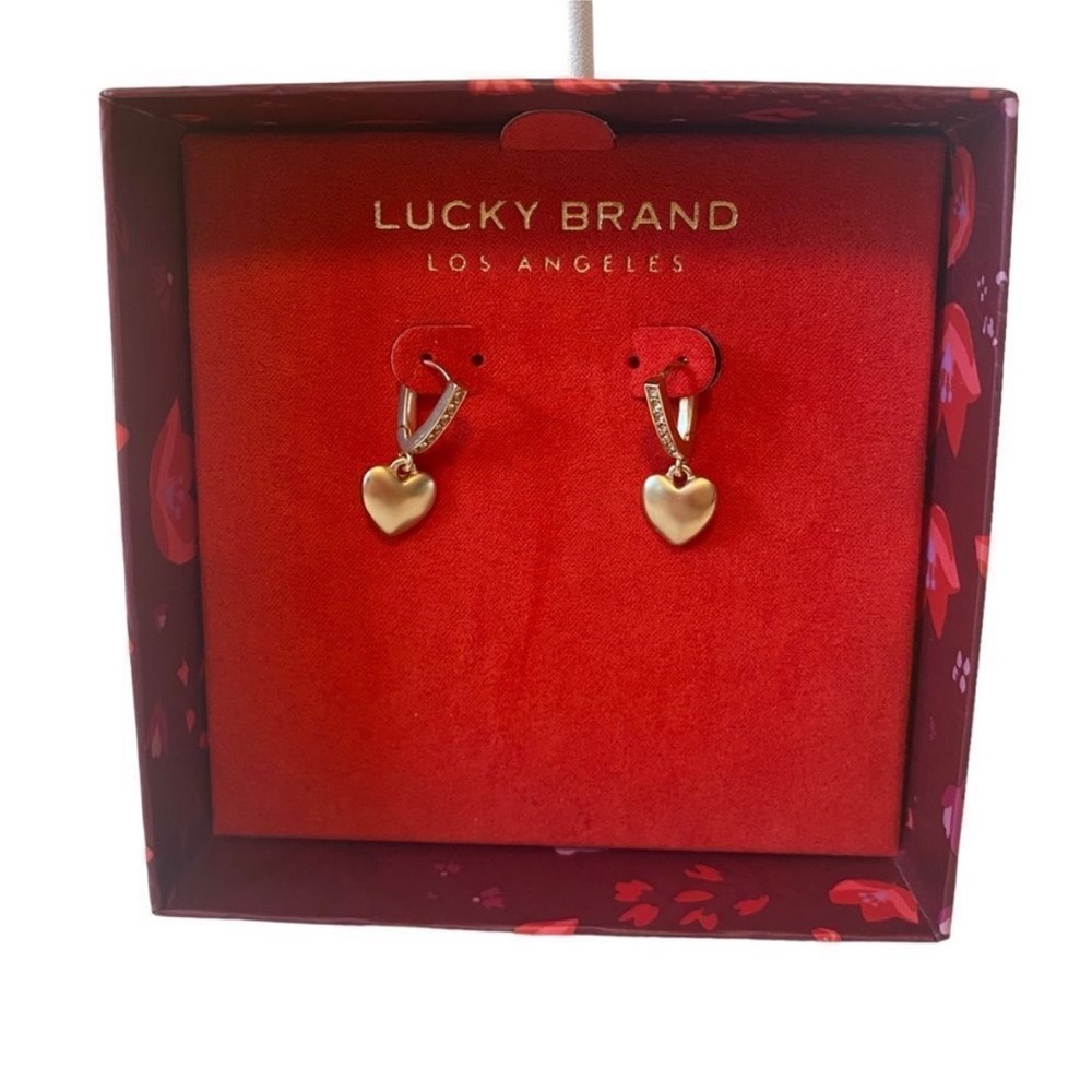 Lucky Brand Matte Gold Heart Drop Earrings